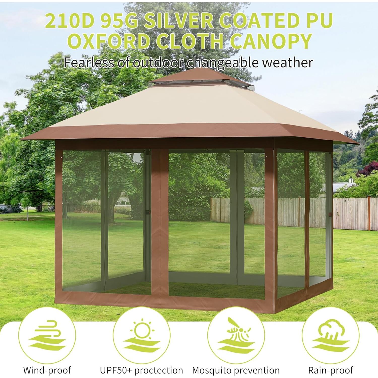 Gazebo Plegable Hipicute 3x3m con Mosquitera y Cortinas