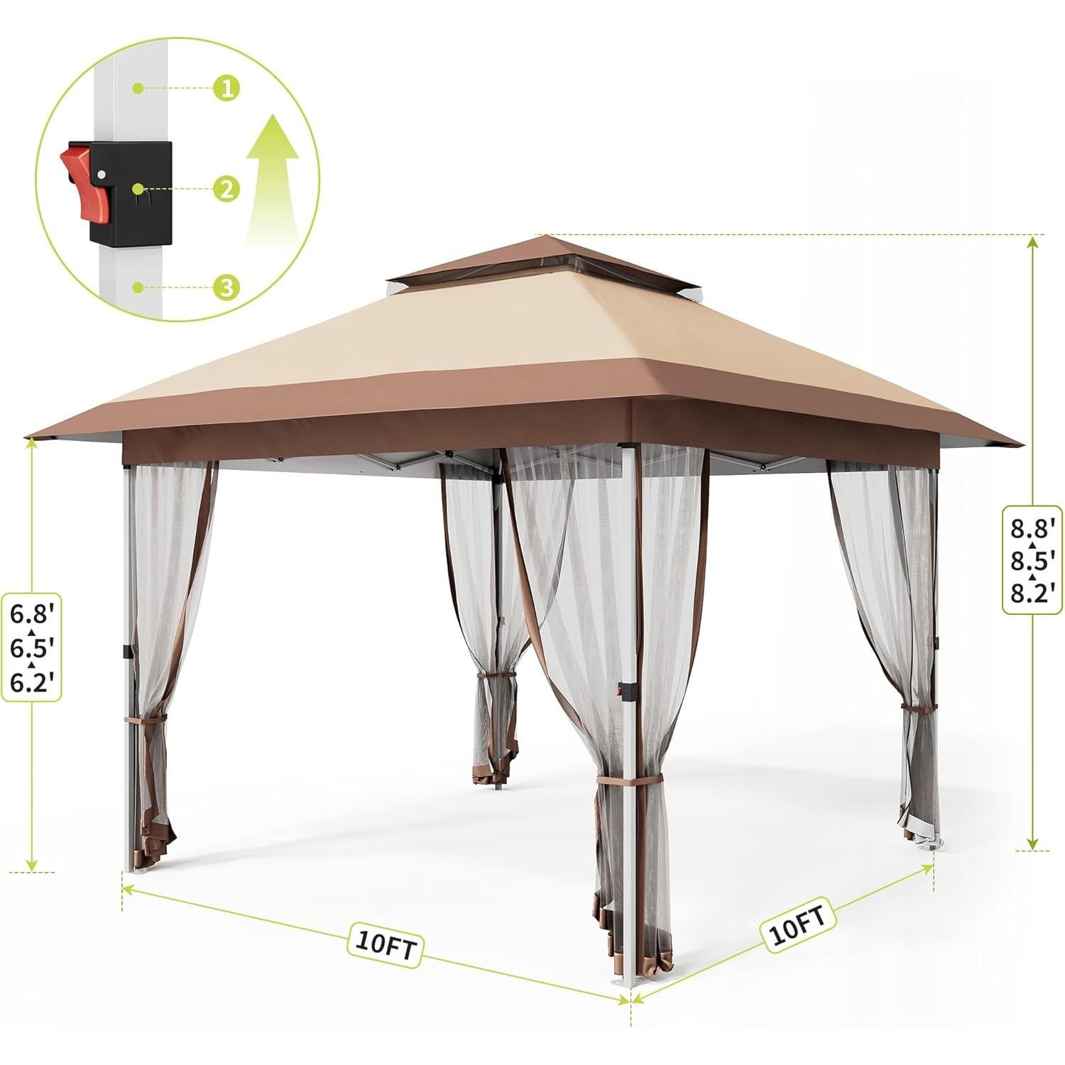 Gazebo Plegable Hipicute 3x3m con Mosquitera y Cortinas