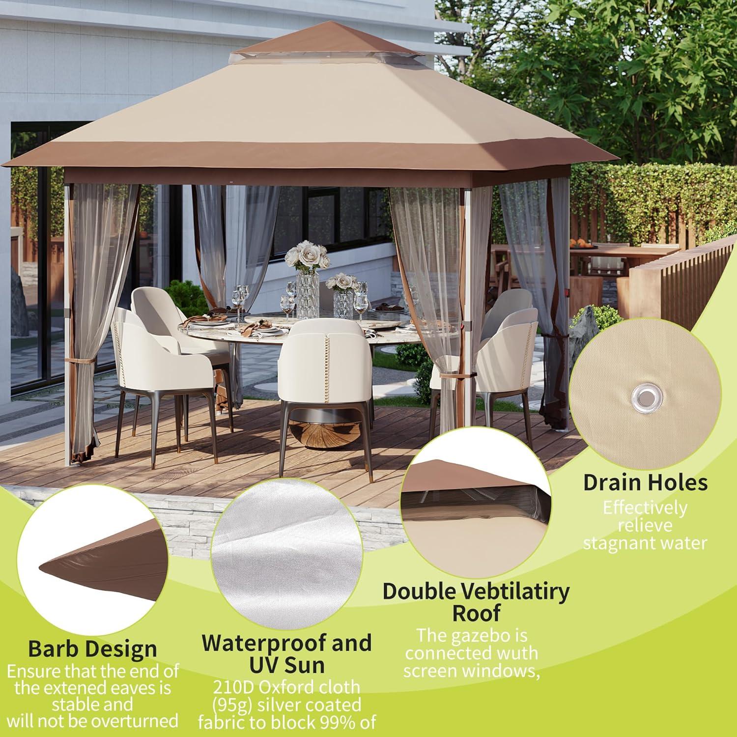 Gazebo Plegable Hipicute 3x3m con Mosquitera y Cortinas