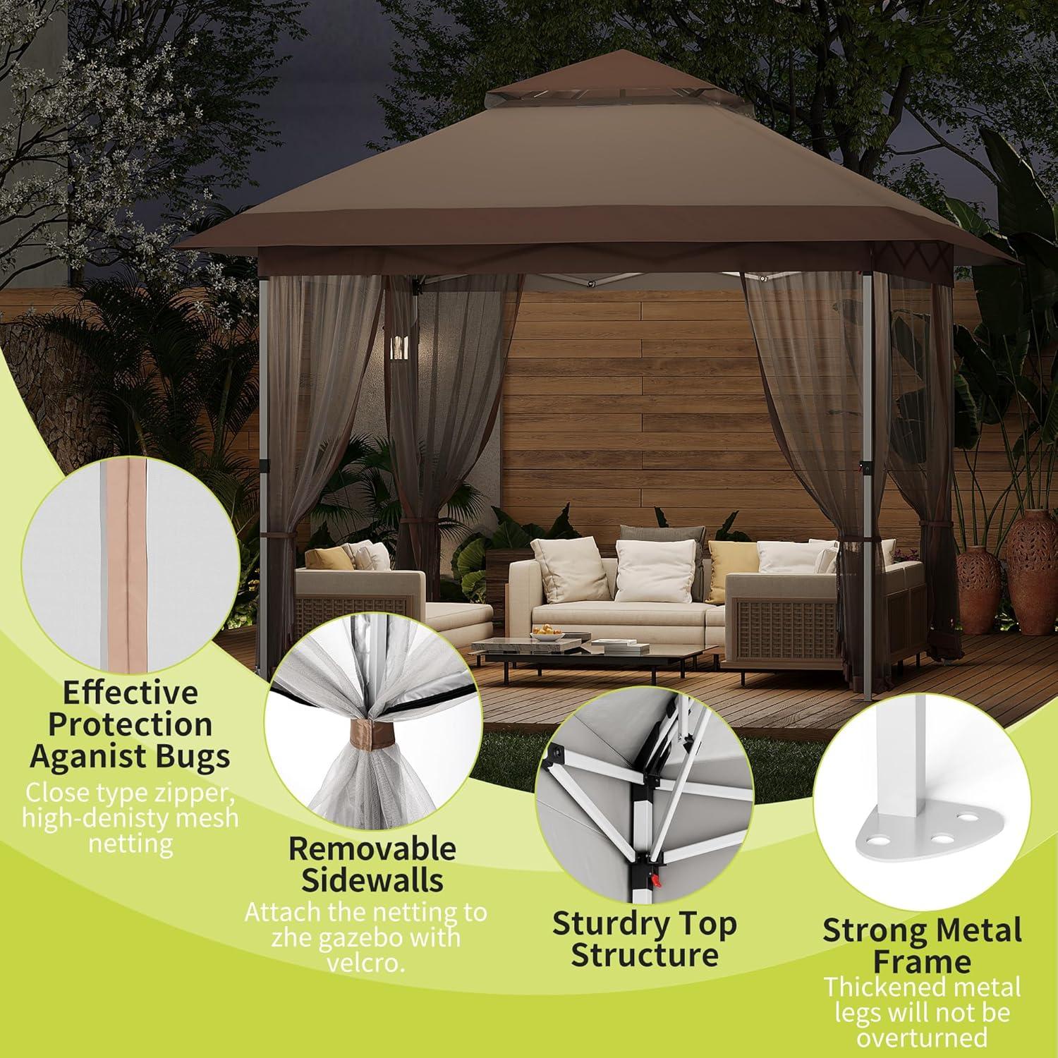 Gazebo Plegable Hipicute 3x3m con Mosquitera y Cortinas