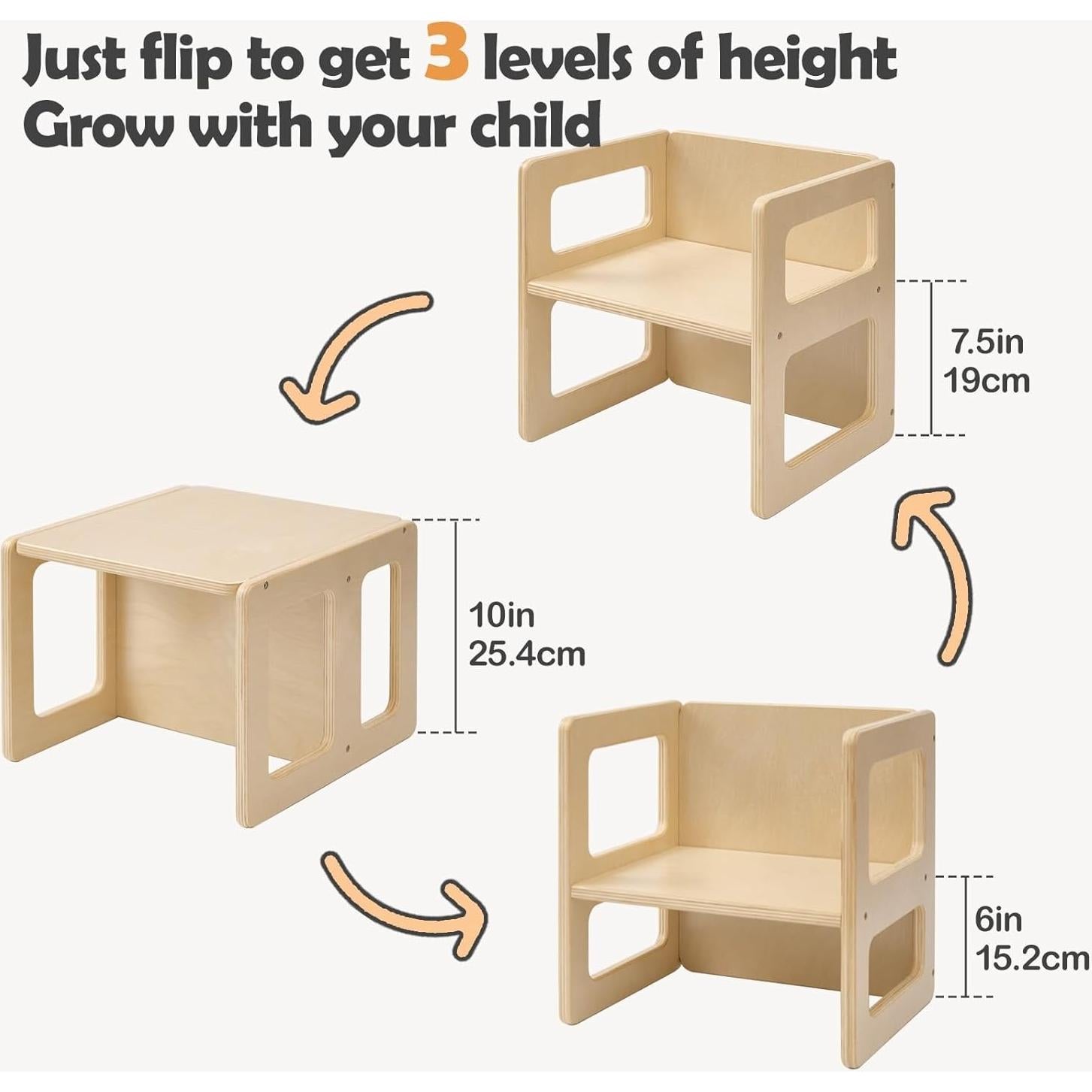 Silla Montessori Ajustable FUNLIO para Niños 1-3 Años - Madera Natural