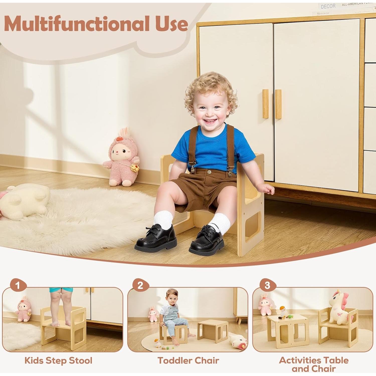 Silla Montessori Ajustable FUNLIO para Niños 1-3 Años - Madera Natural