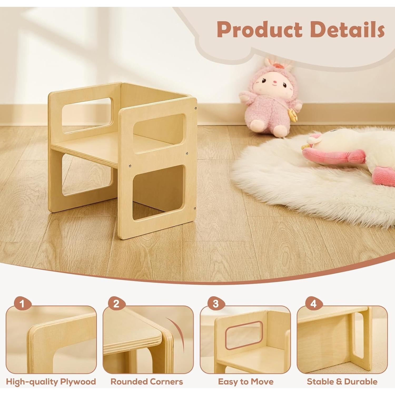 Silla Montessori Ajustable FUNLIO para Niños 1-3 Años - Madera Natural