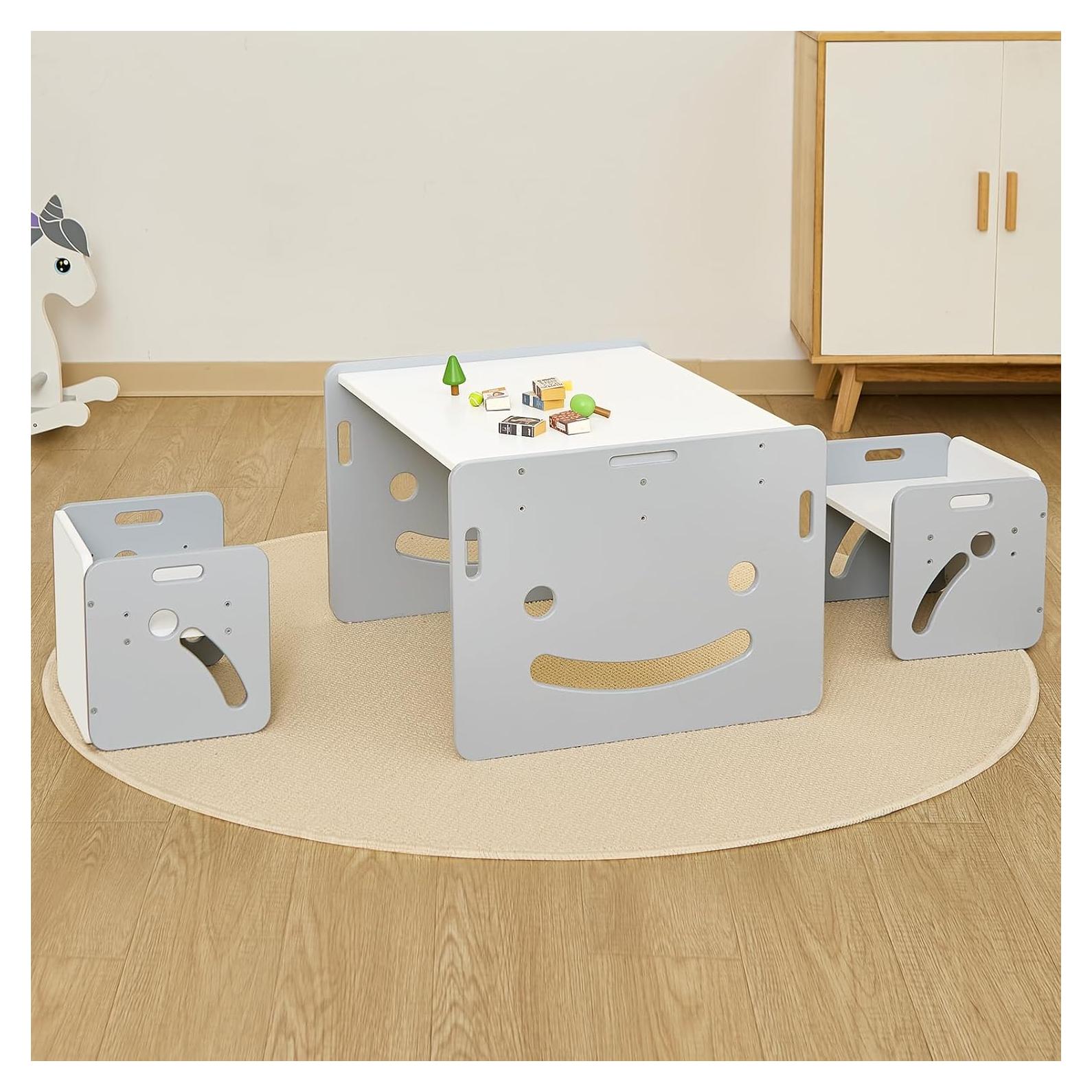 Conjunto Mesa y Sillas Montessori FUNLIO Ajustable Gris