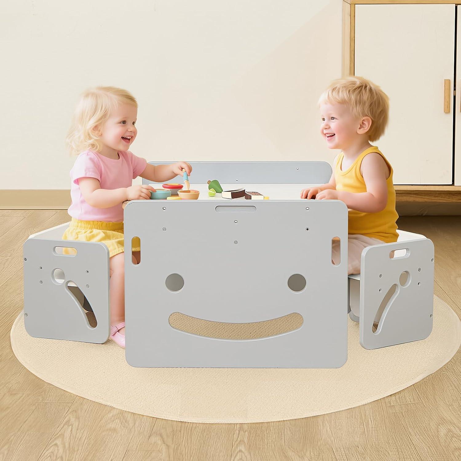 Conjunto Mesa y Sillas Montessori FUNLIO Ajustable Gris