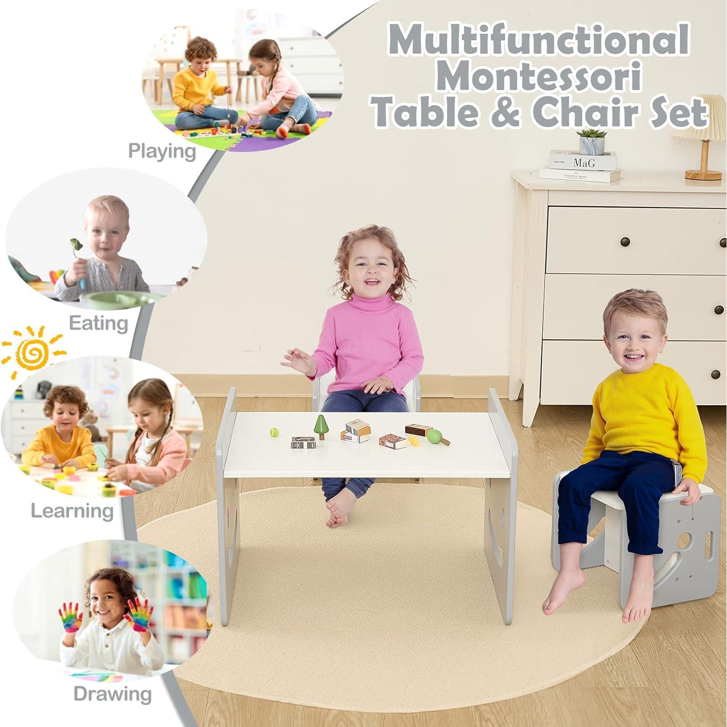 Conjunto Mesa y Sillas Montessori FUNLIO Ajustable Gris