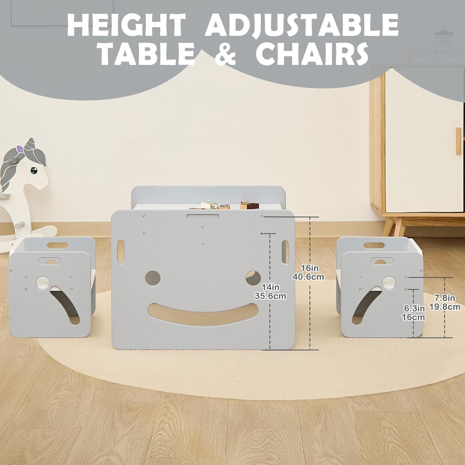 Conjunto Mesa y Sillas Montessori FUNLIO Ajustable Gris