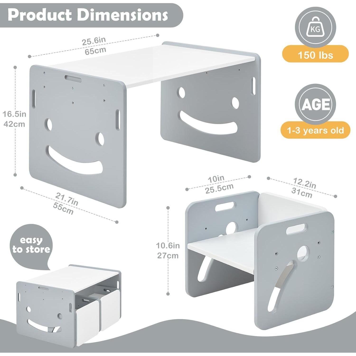 Conjunto Mesa y Sillas Montessori FUNLIO Ajustable Gris