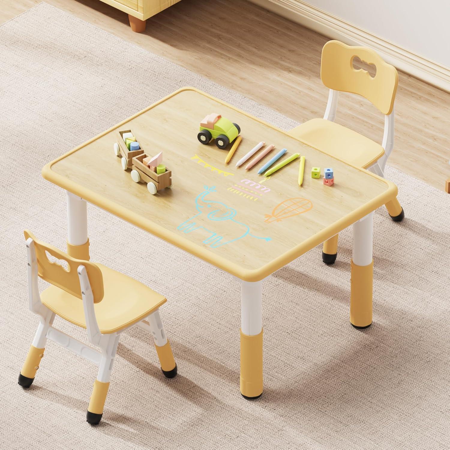 Conjunto de Mesa y 2 Sillas Brelley Ajustable para Niños 80x60cm