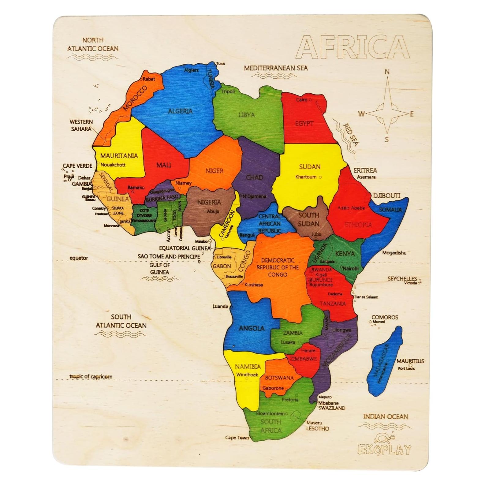 Rompecabezas de Madera Mapa de África EKOPLAY 31 Piezas