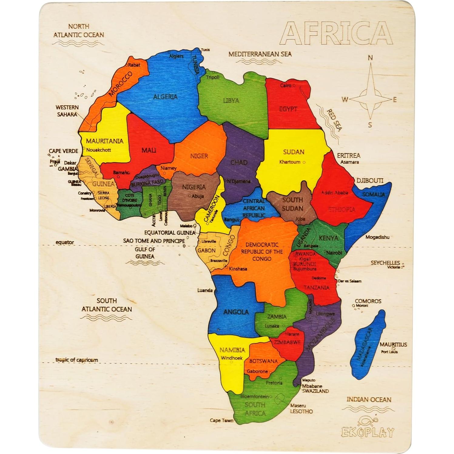 Rompecabezas de Madera Mapa de África EKOPLAY 31 Piezas