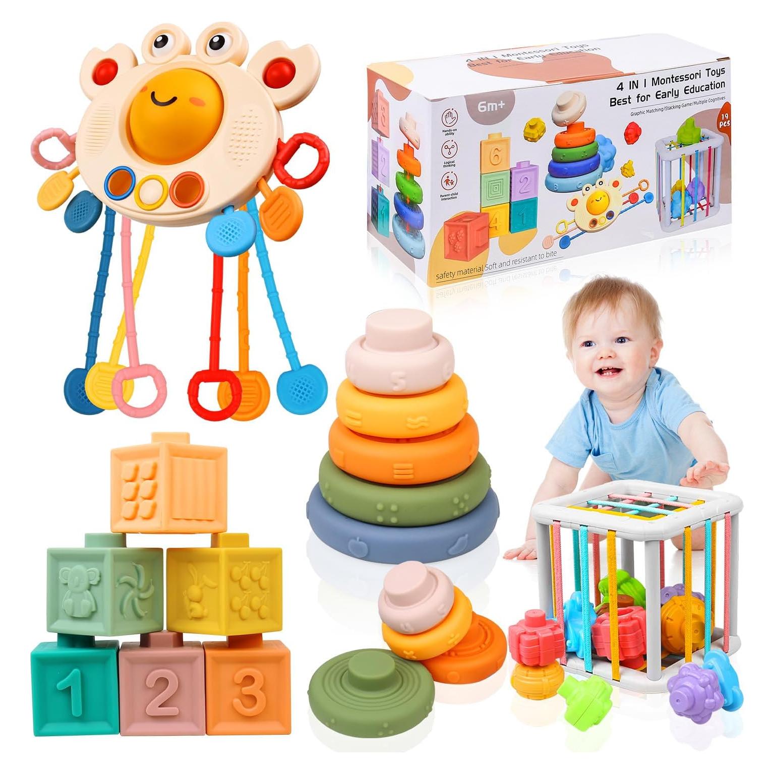 Juguetes Montessori OUWANCH 4 en 1 para Bebés 6-12 Meses