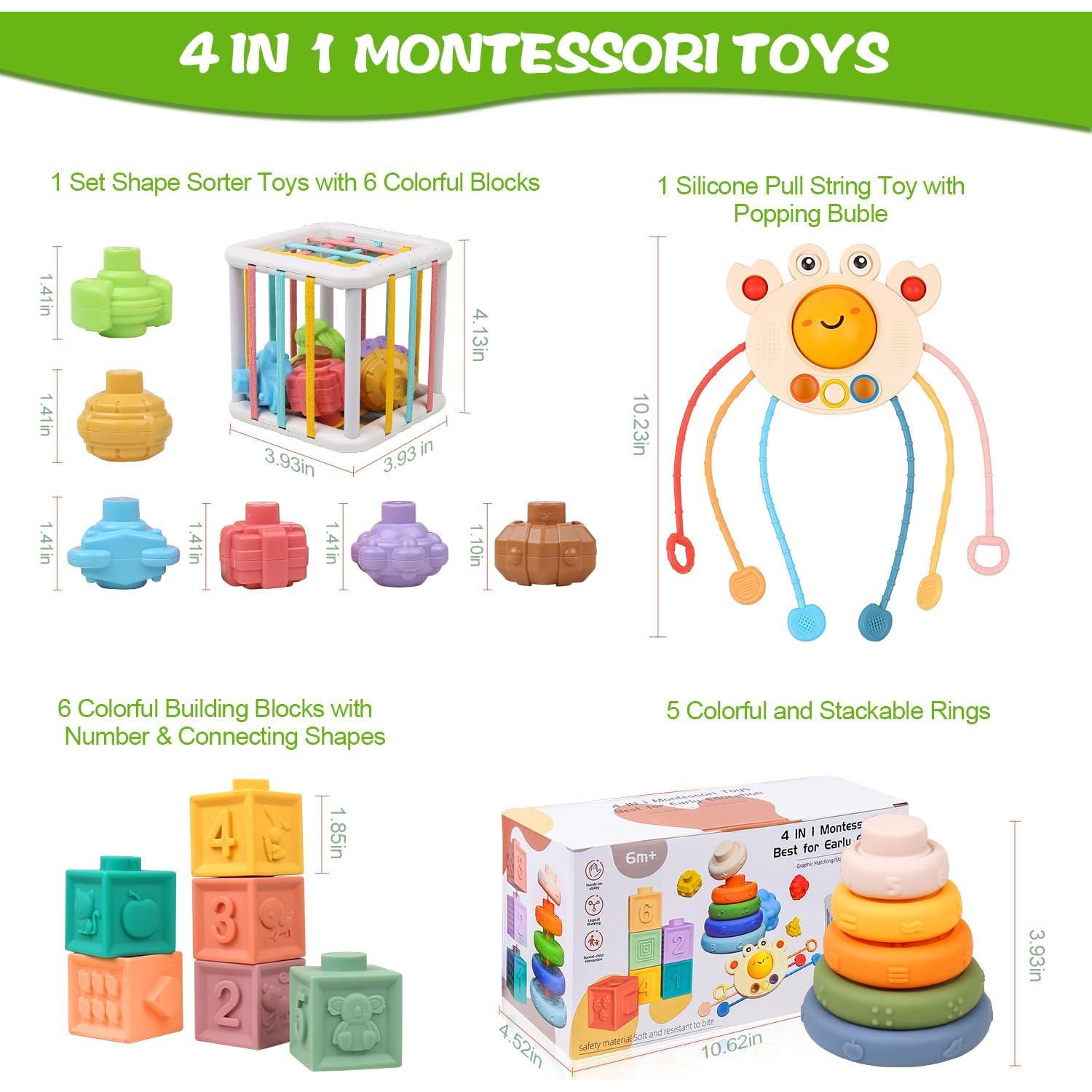 Juguetes Montessori OUWANCH 4 en 1 para Bebés 6-12 Meses