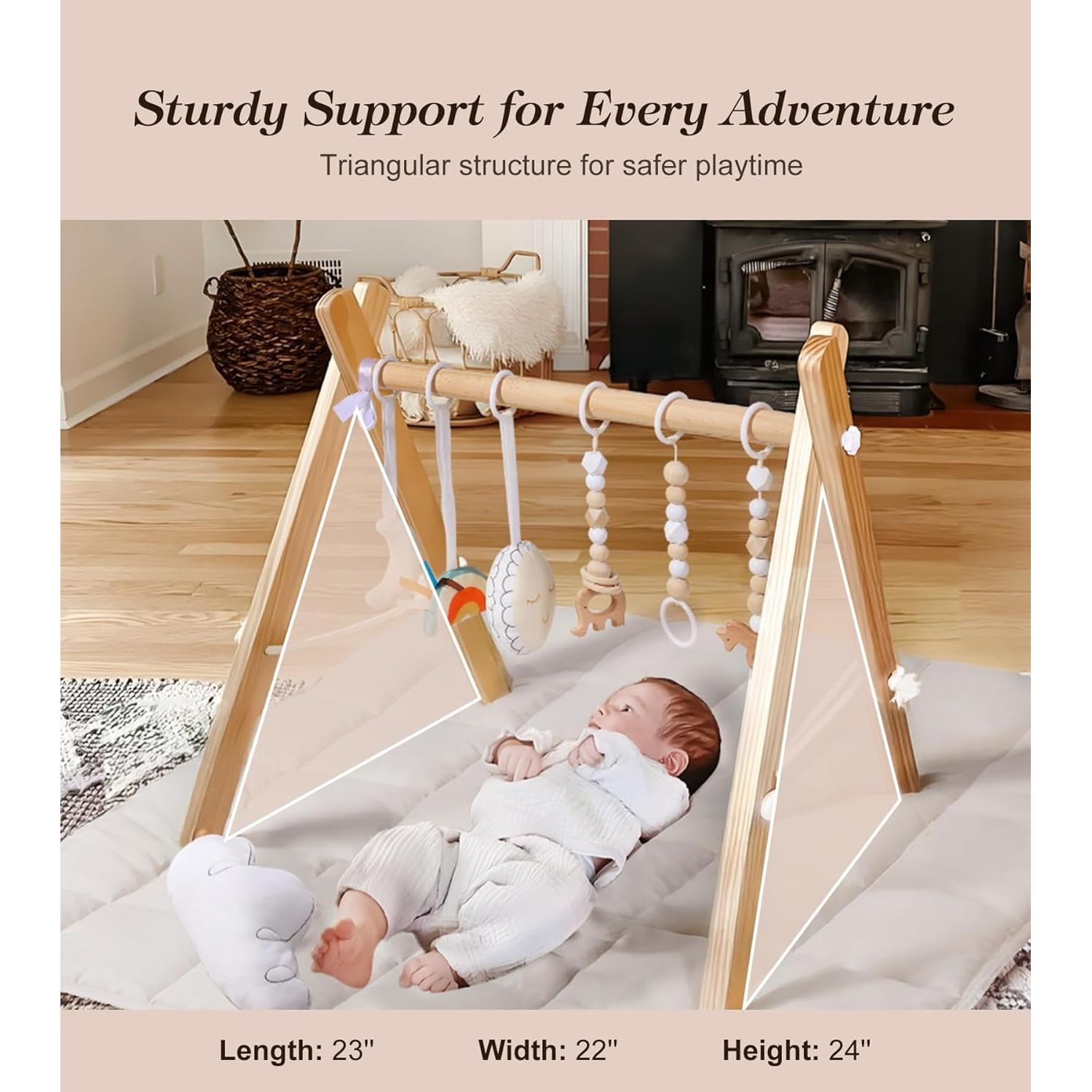 Gimnasio de Juego de Madera Pino Natural con Alfombra 90x43cm