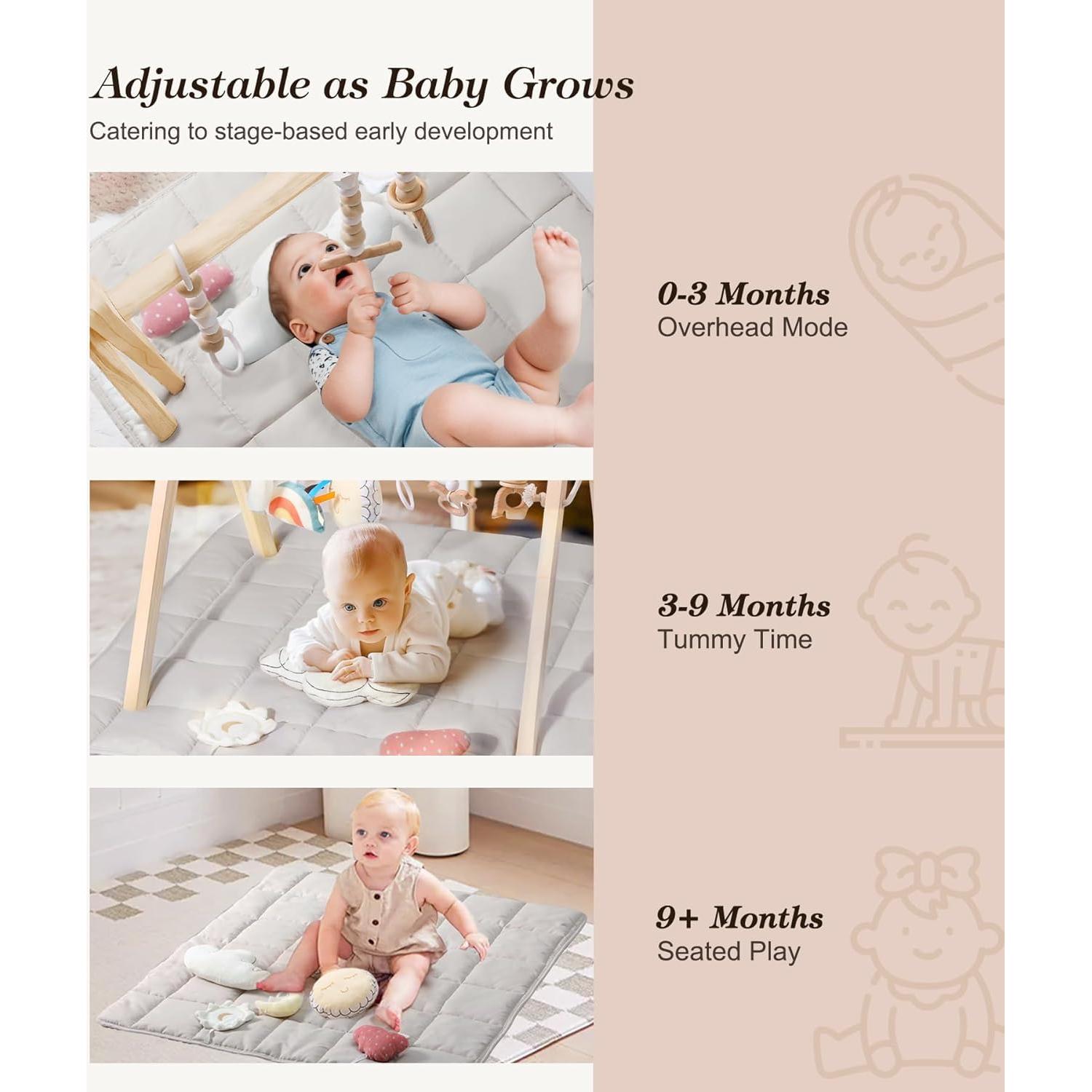 Gimnasio de Juego de Madera Pino Natural con Alfombra 90x43cm