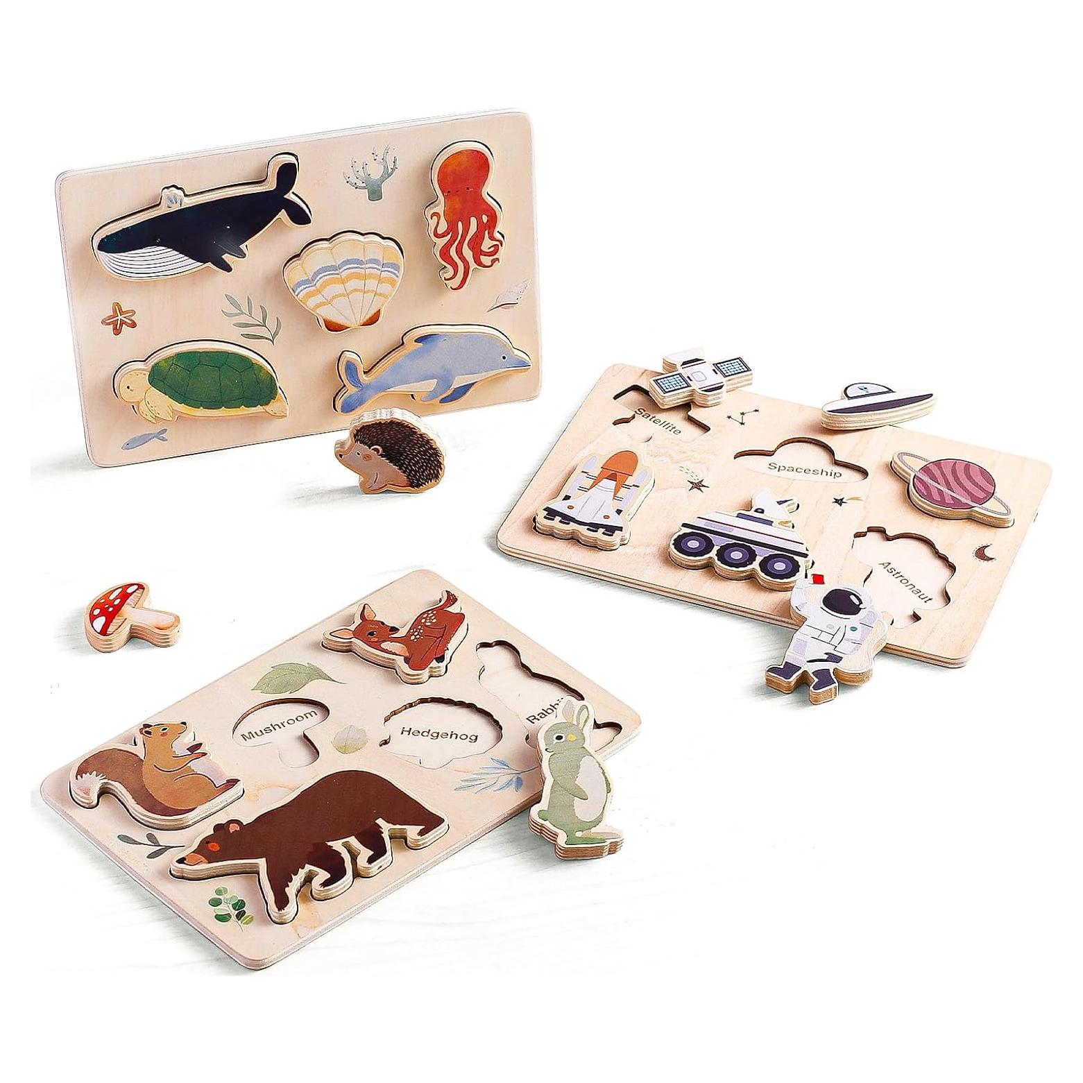 Rompecabezas de Madera Chunky 3 Paquetes Océano y Espacio