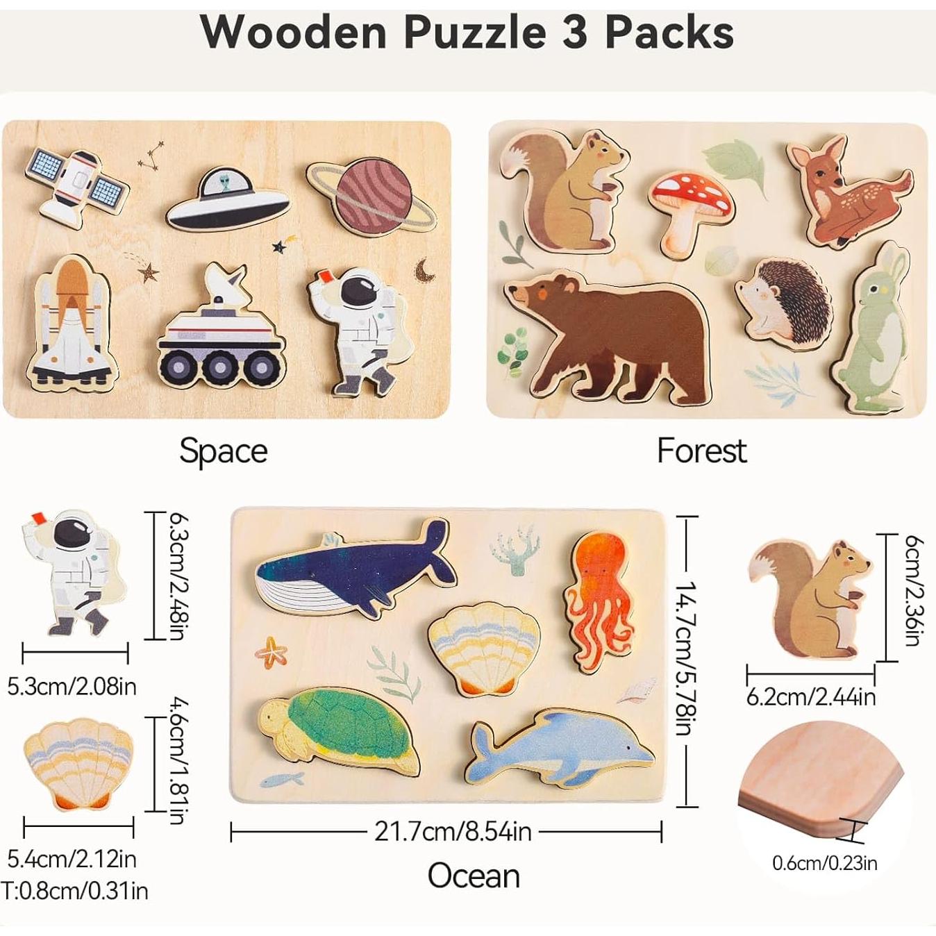 Rompecabezas de Madera Chunky 3 Paquetes Océano y Espacio