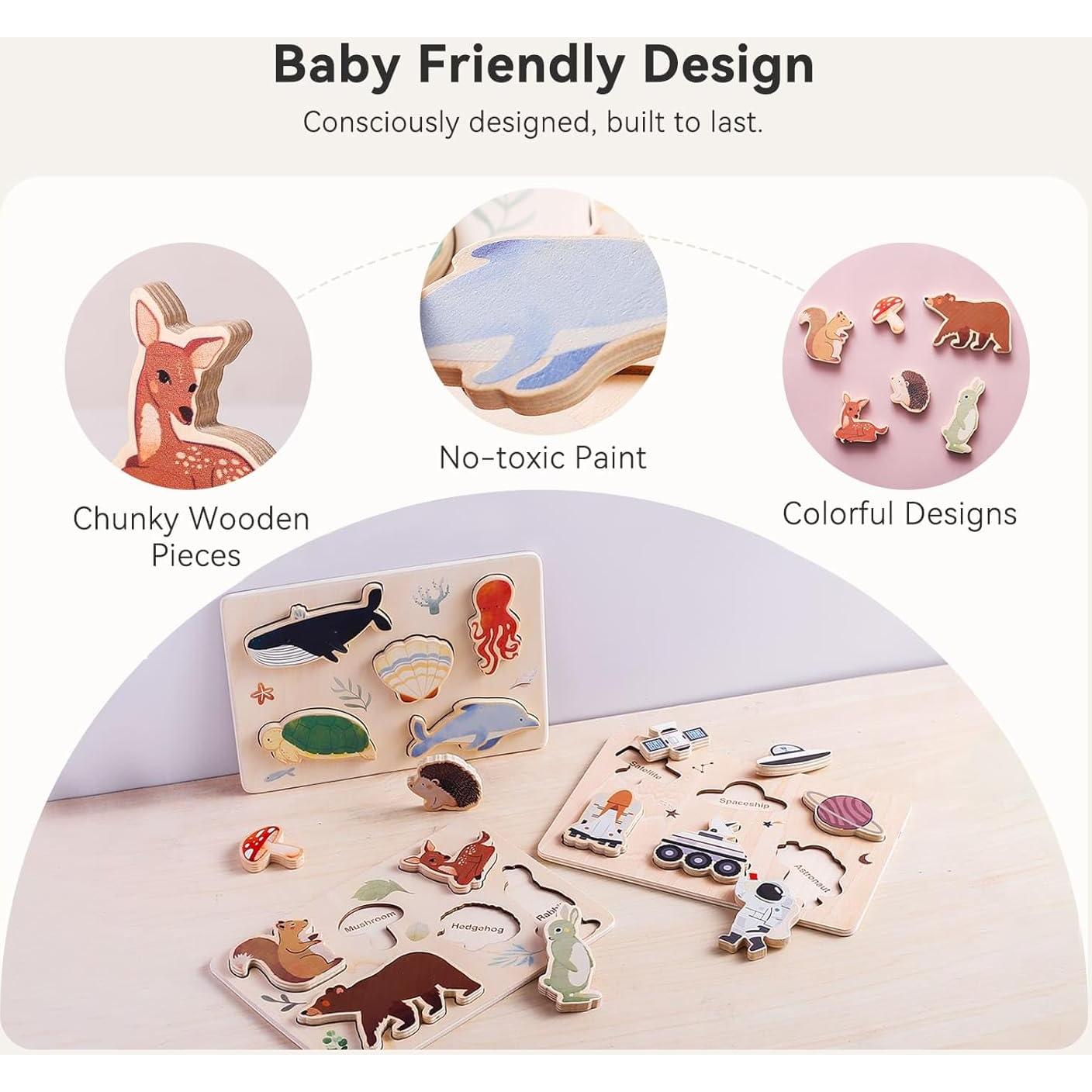 Rompecabezas de Madera Chunky 3 Paquetes Océano y Espacio