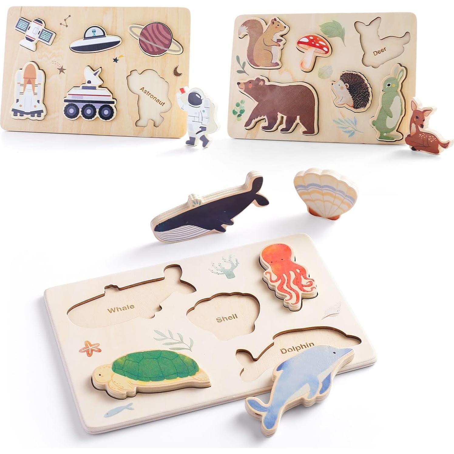 Rompecabezas de Madera Chunky 3 Paquetes Océano y Espacio