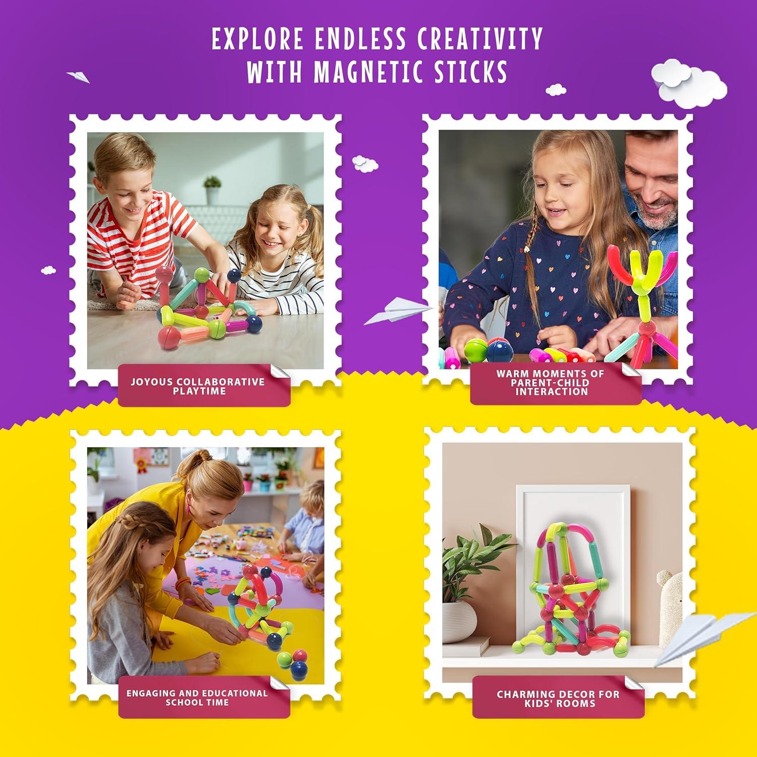 Juego de Palitos y Bolas Magnéticas GemPrime 100 Pcs - Juguetes STEM