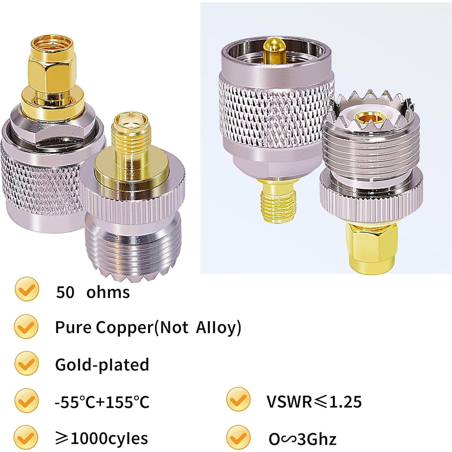 Adaptador Coaxial SMA a UHF 4 Pcs CNARIO - Conectores Radio