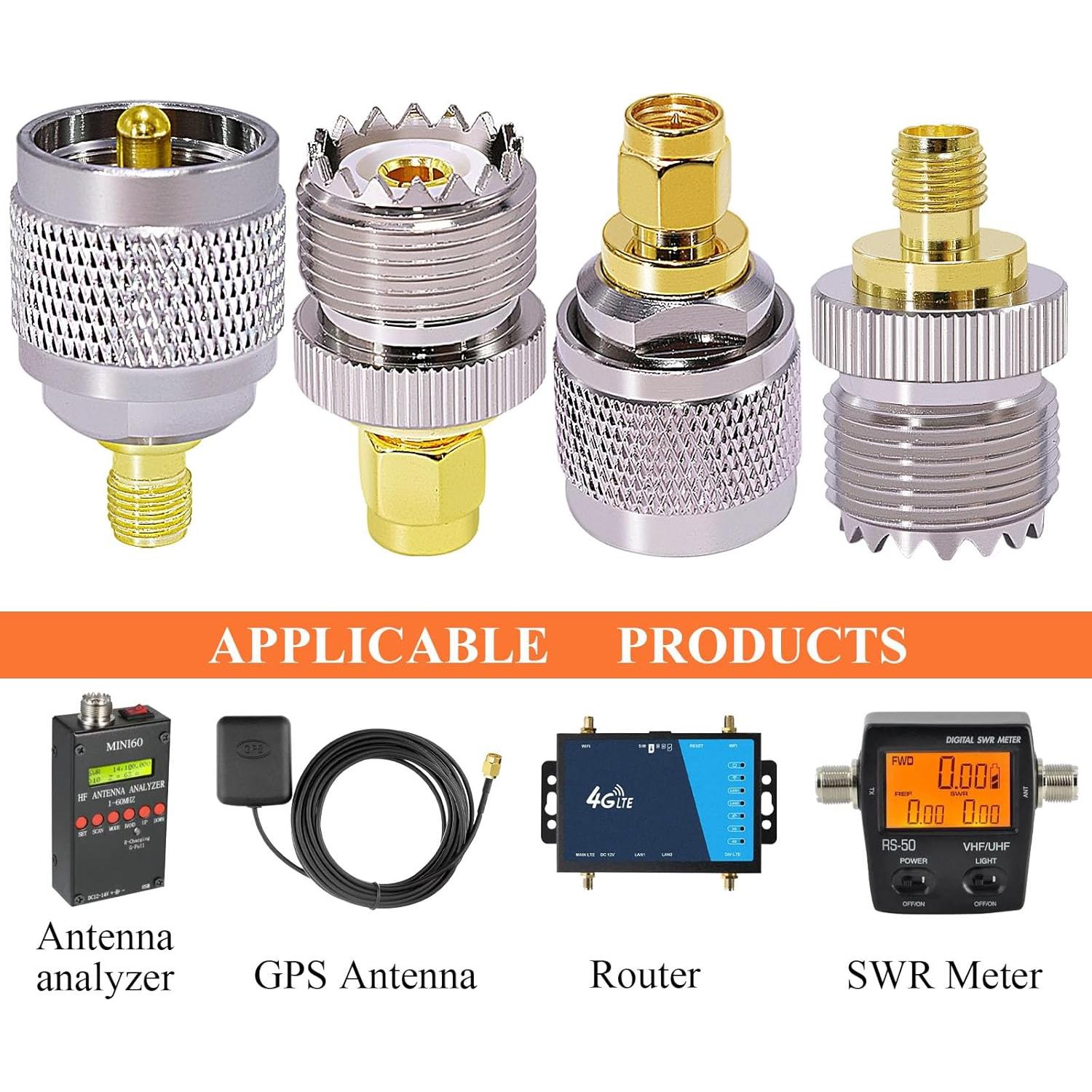 Adaptador Coaxial SMA a UHF 4 Pcs CNARIO - Conectores Radio