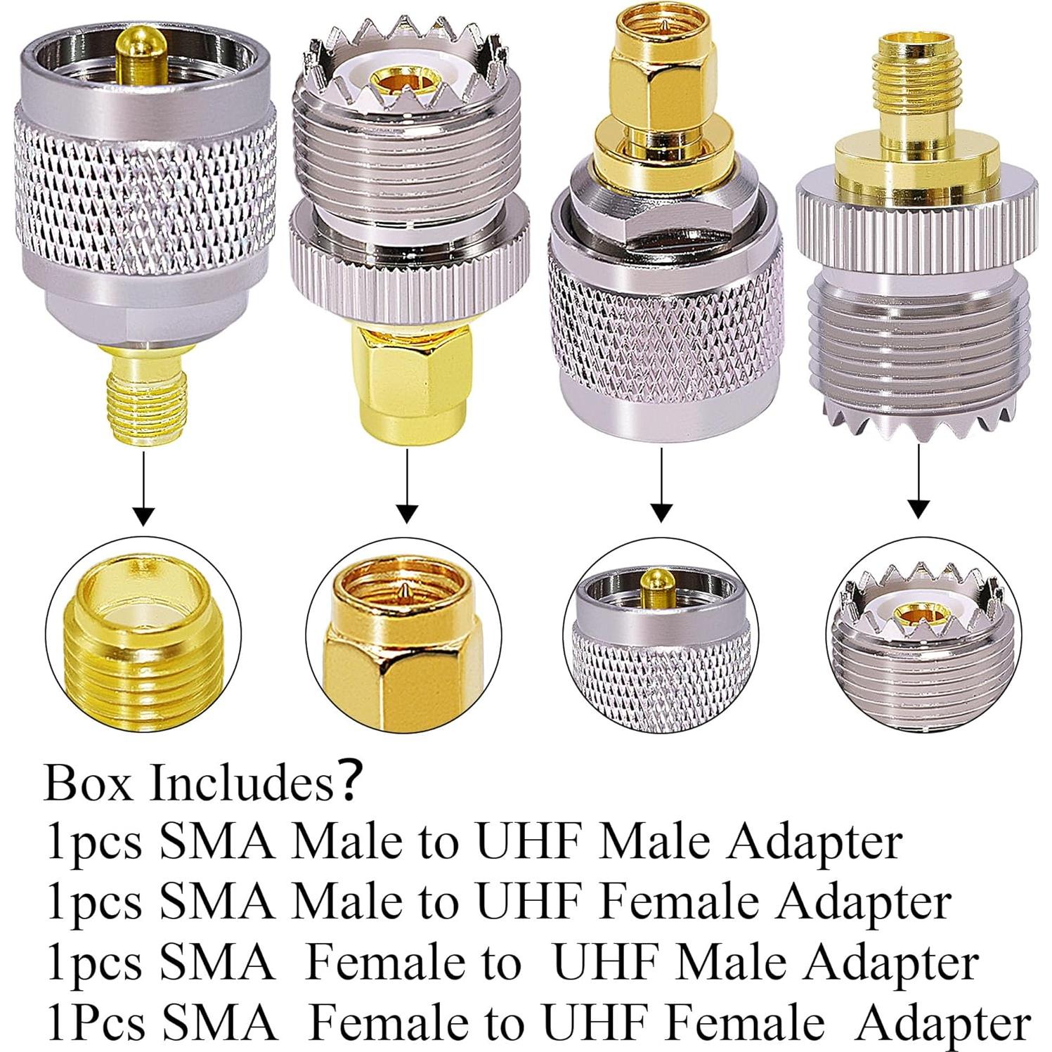 Adaptador Coaxial SMA a UHF 4 Pcs CNARIO - Conectores Radio