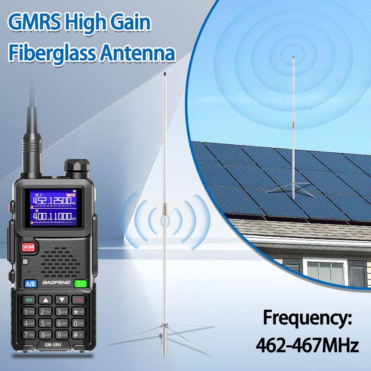 Antena Base GMRS 462-467MHz Fibra de Vidrio 7.2dBi 1.51m