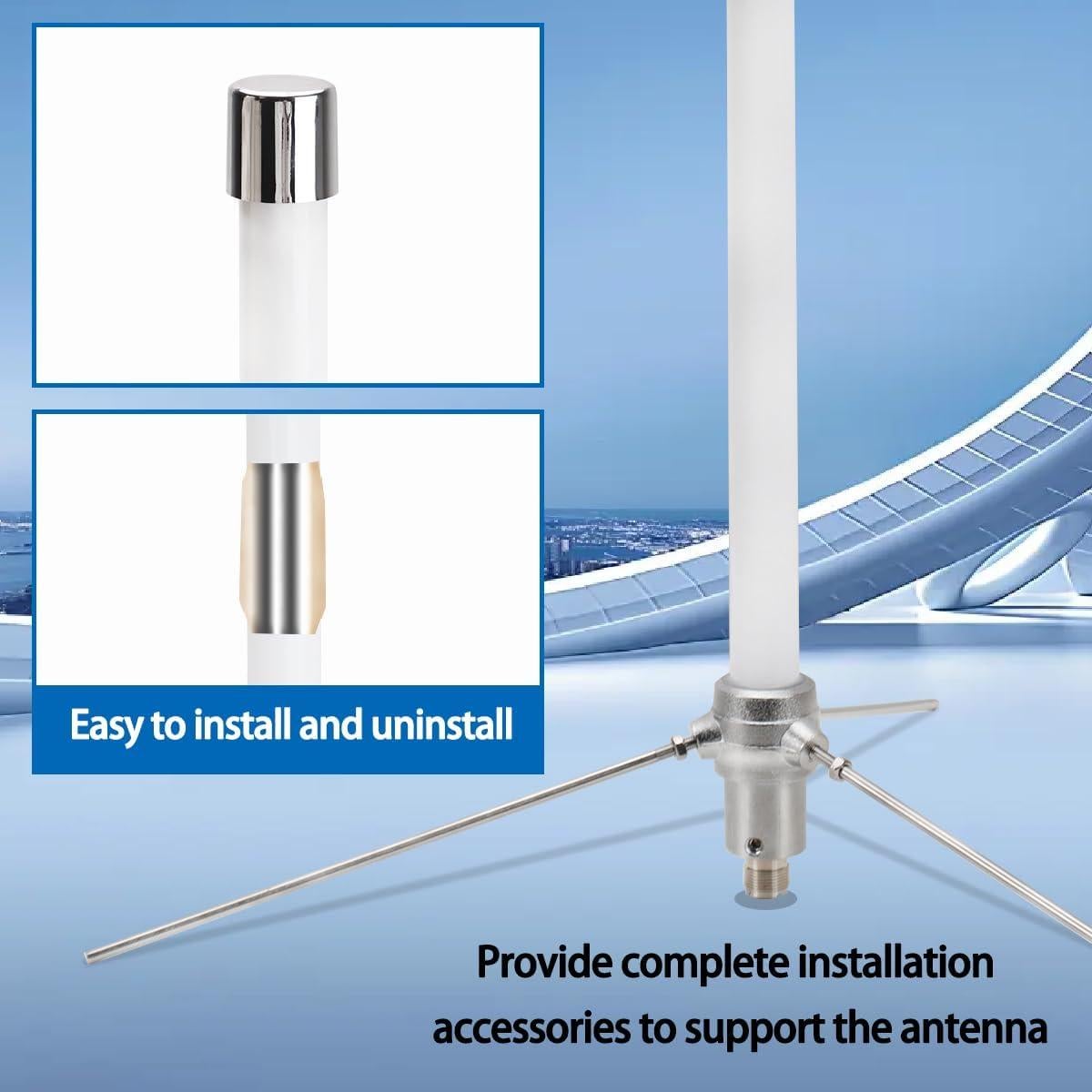 Antena Base GMRS 462-467MHz Fibra de Vidrio 7.2dBi 1.51m