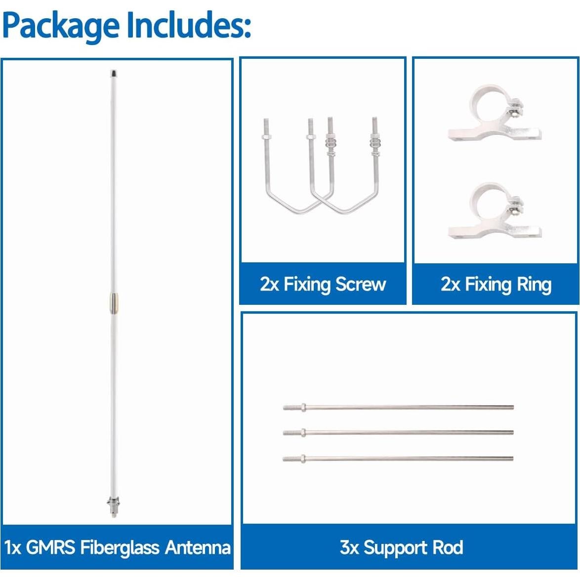 Antena Base GMRS 462-467MHz Fibra de Vidrio 7.2dBi 1.51m