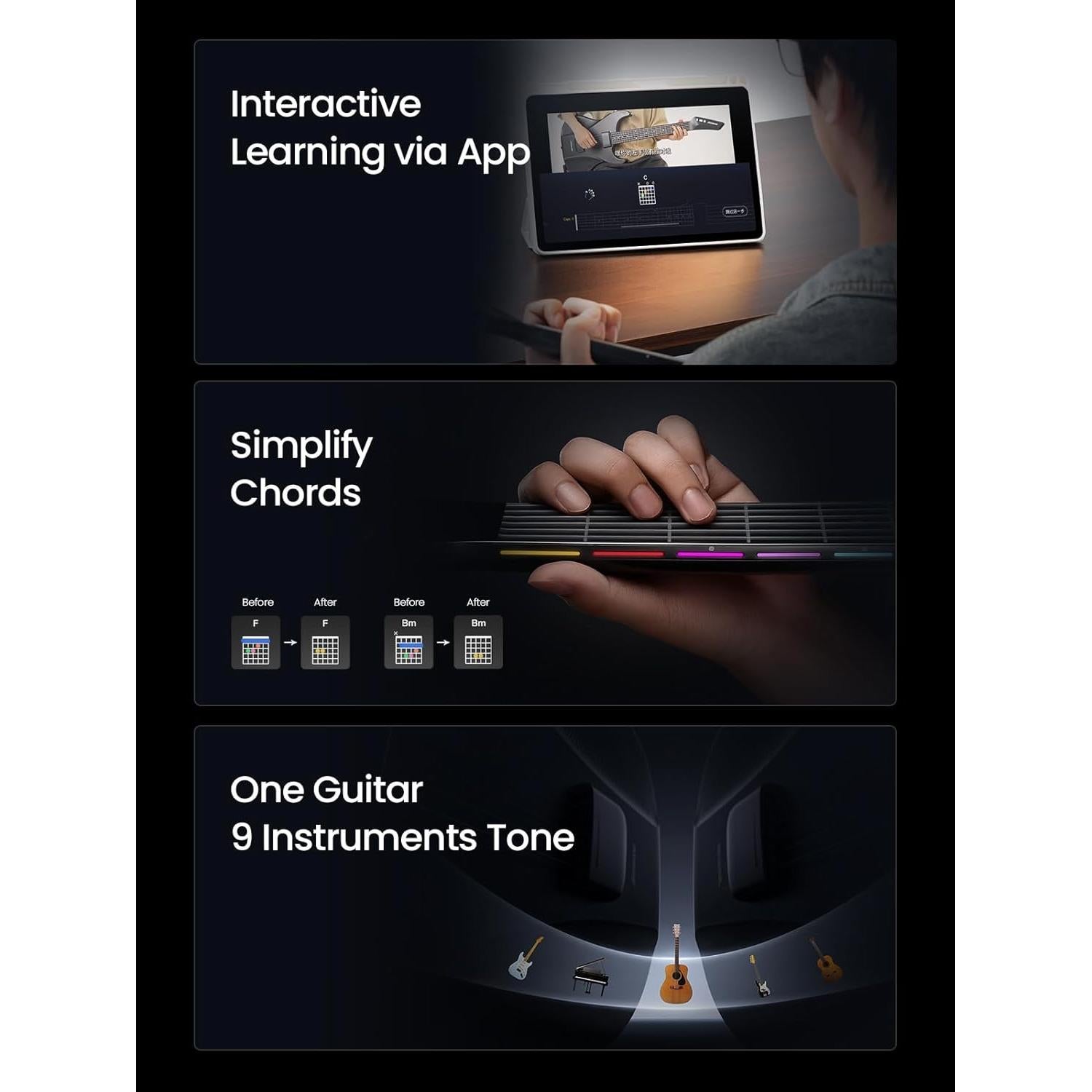 Guitarra Inteligente AeroBand AG01 Silicona 6 Cuerdas Negro