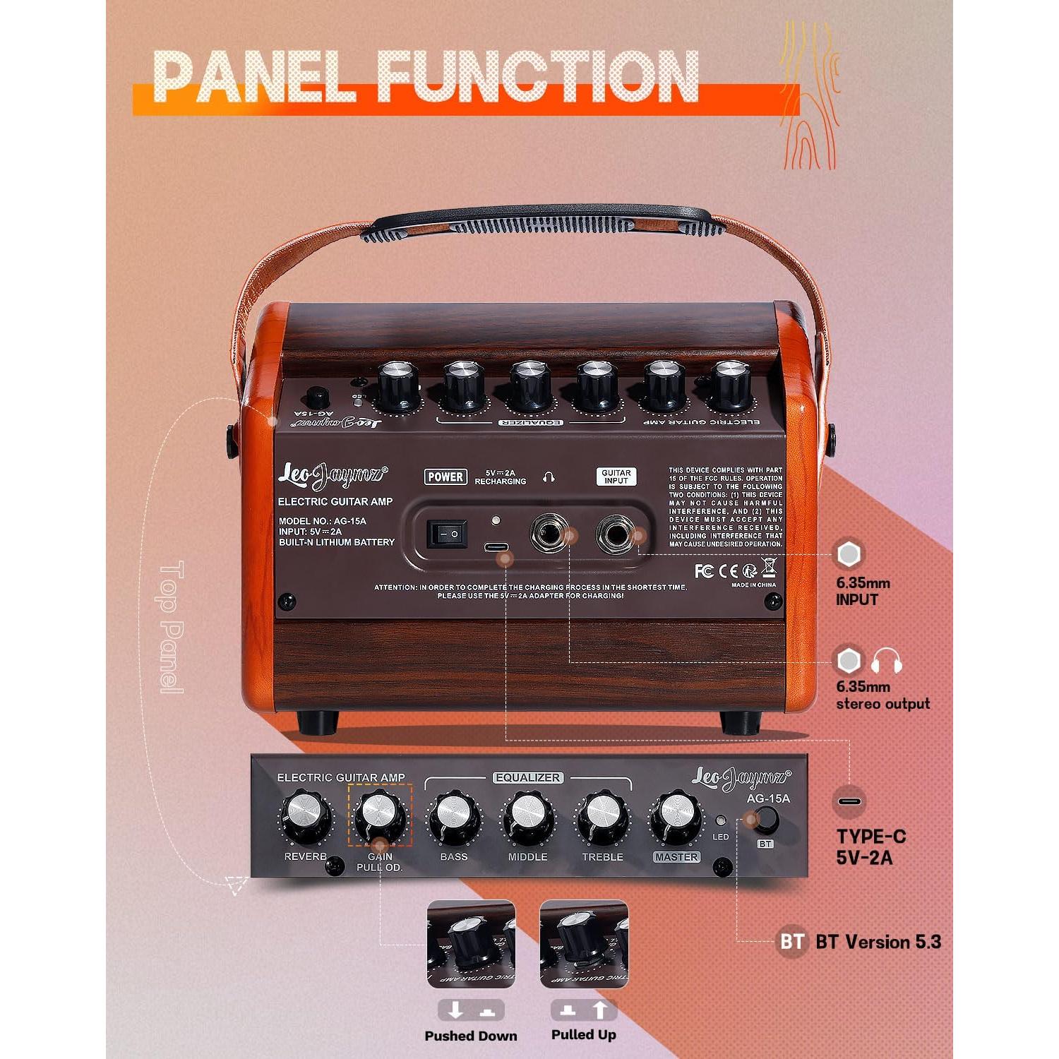 Amplificador Eléctrico Portátil Leo Jaymz AG-15 15W Bluetooth