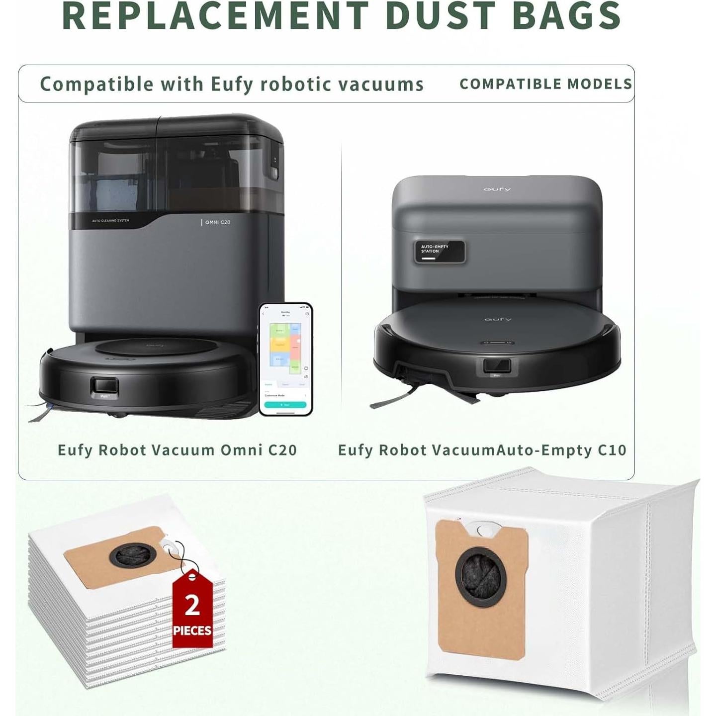 Paquete de 2 Bolsas de Polvo HUKWIMO para Eufy Omni C10 C20