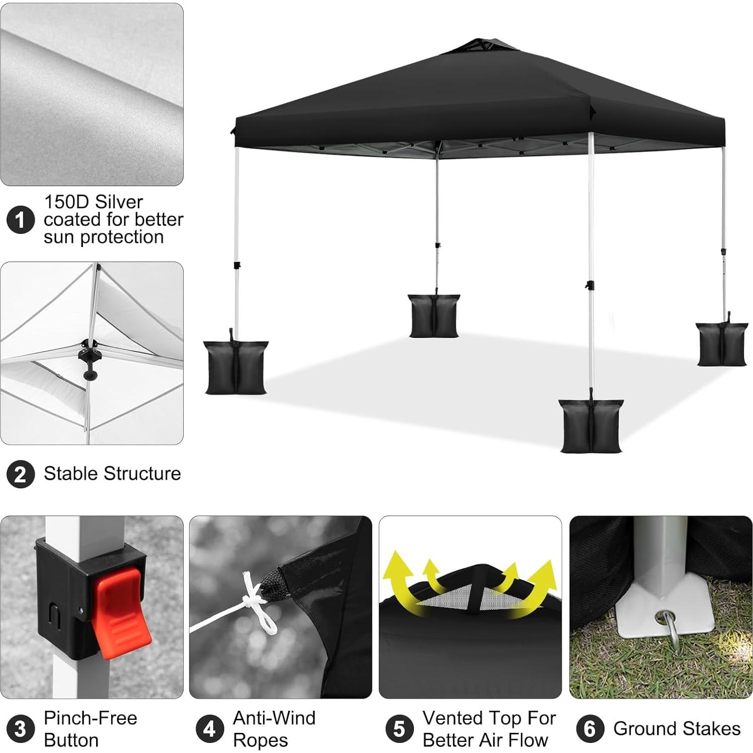 Carpa Plegable WEIZE 3.05x3.05m Ajustable Impermeable Negra