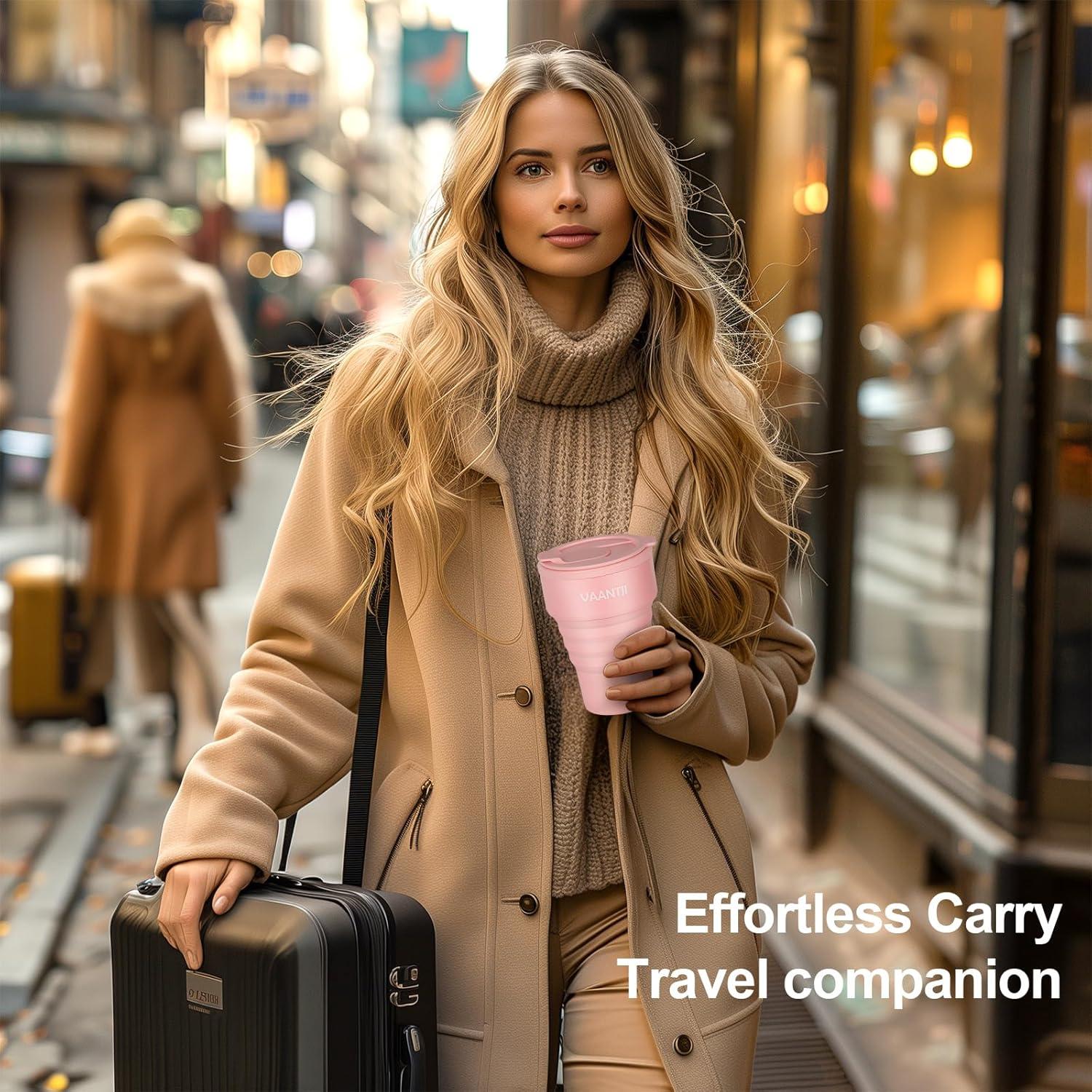 Taza Plegable de Silicona VAANTJI 375 ml Rosa Reutilizable