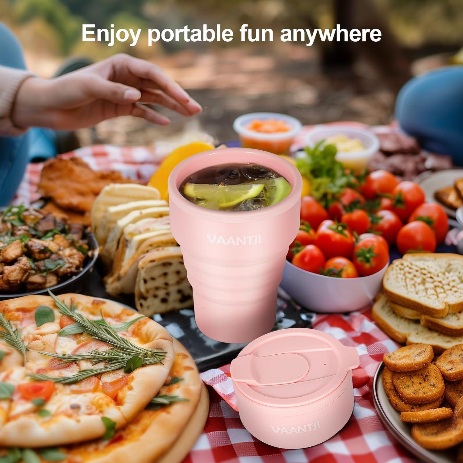Taza Plegable de Silicona VAANTJI 375 ml Rosa Reutilizable