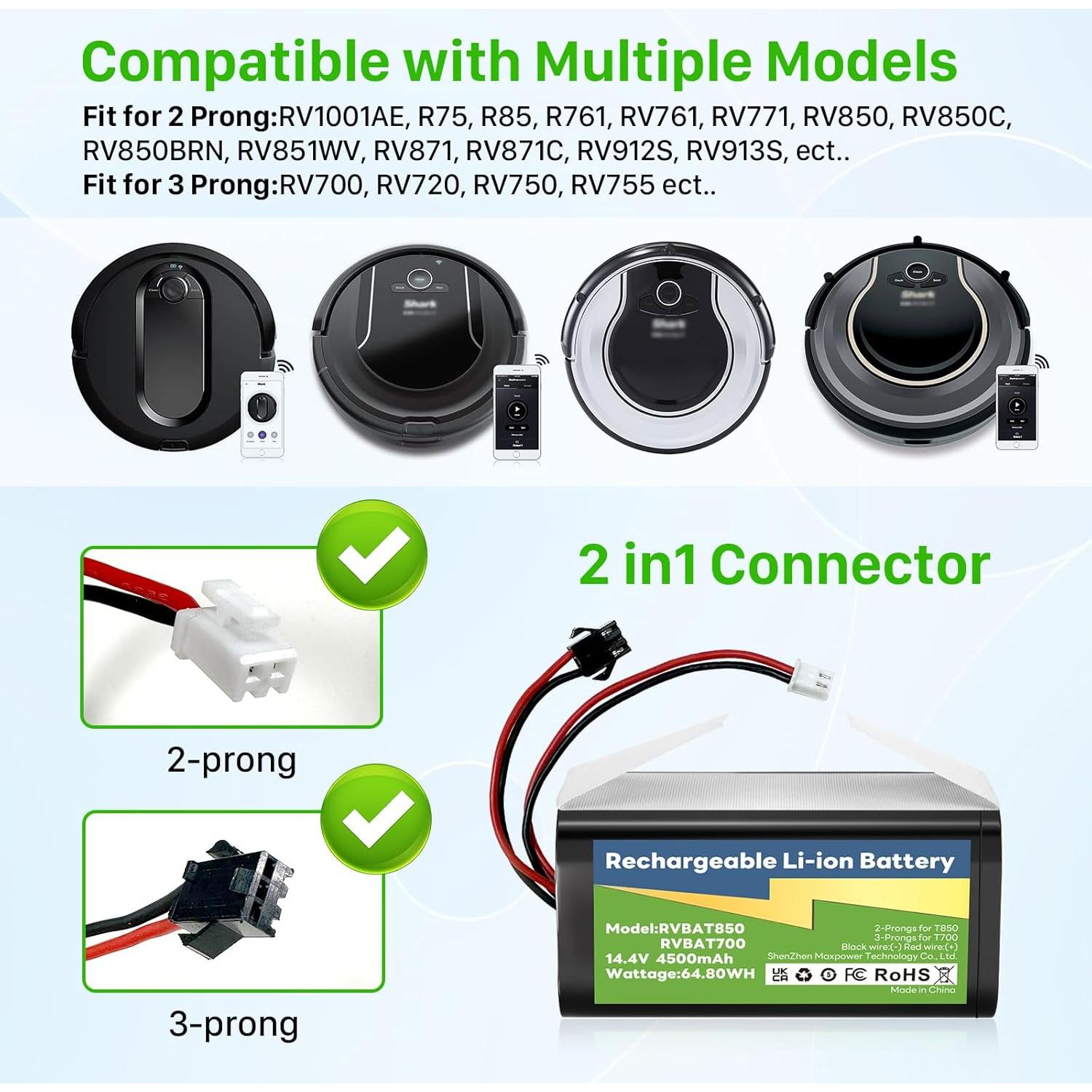 Batería de Reemplazo KOOAQQ RVBAT850 4500mAh para Aspiradoras Shark