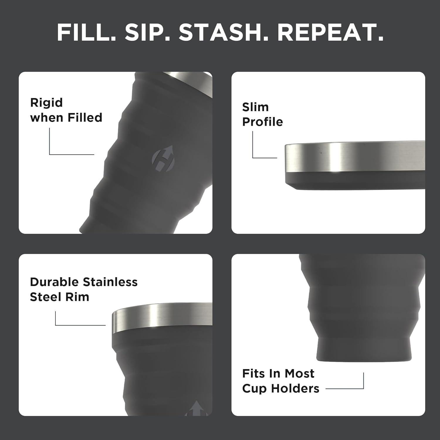 Vaso Plegable HYDAWAY 0.47L Silicona y Acero Inoxidable