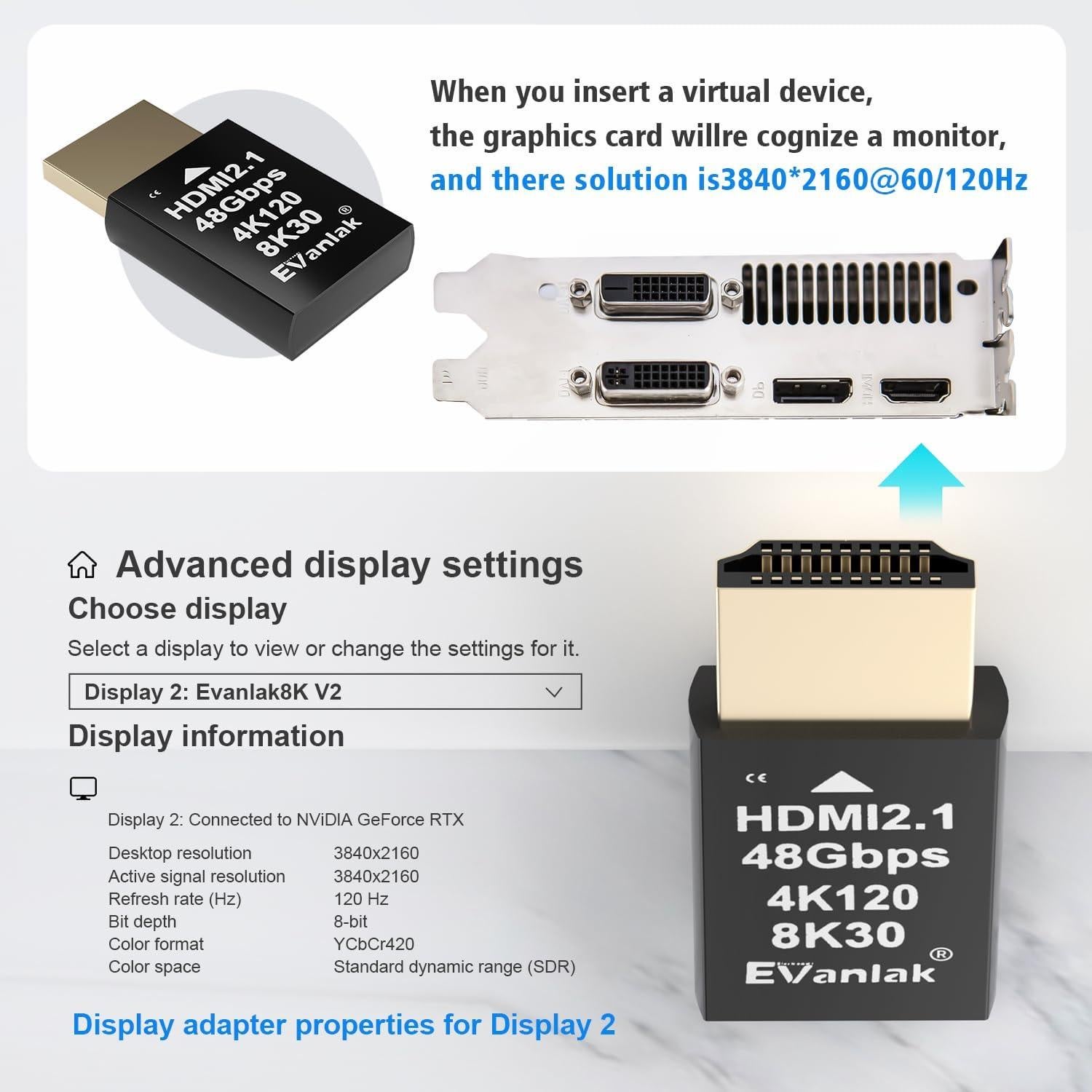 Emulador HDMI 2.1 Dummy Plug 4K 120Hz EVanlak - 10 Piezas