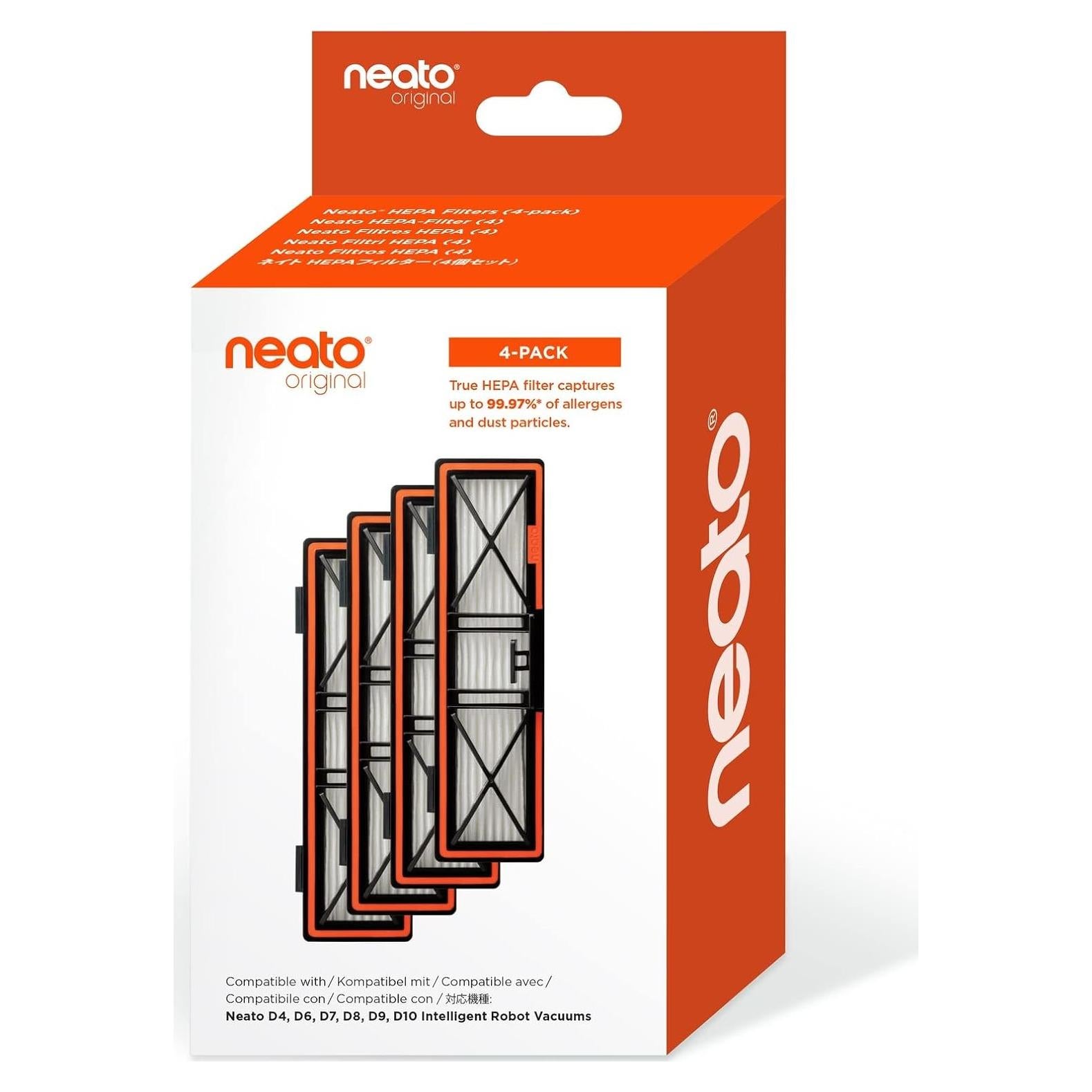 Filtros HEPA Neato Robotics para Aspiradoras D10, D9, D8, D7, D6, D4 - Paquete de 4