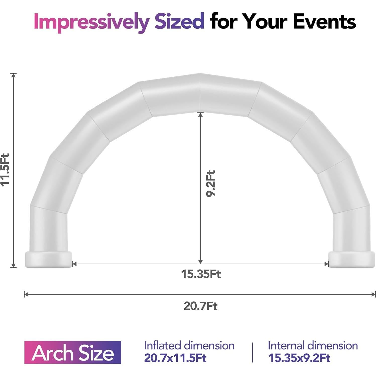 Arco Inflable Medio Círculo 6.4m Blanco Wellcomer con Ventilador