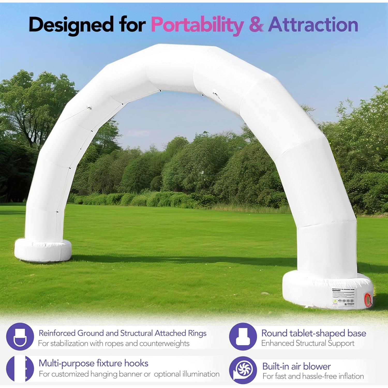 Arco Inflable Medio Círculo 6.4m Blanco Wellcomer con Ventilador