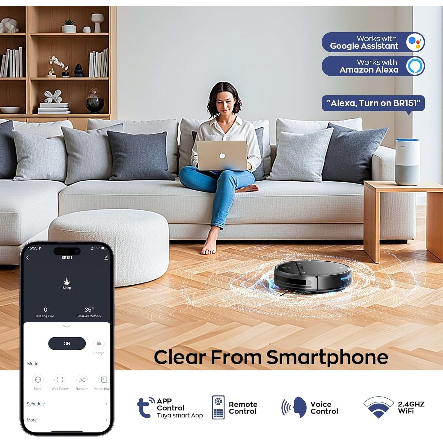 Robot Aspirador y Mopa 2 en 1 MANVN BR151, 2300Pa, Wi-Fi