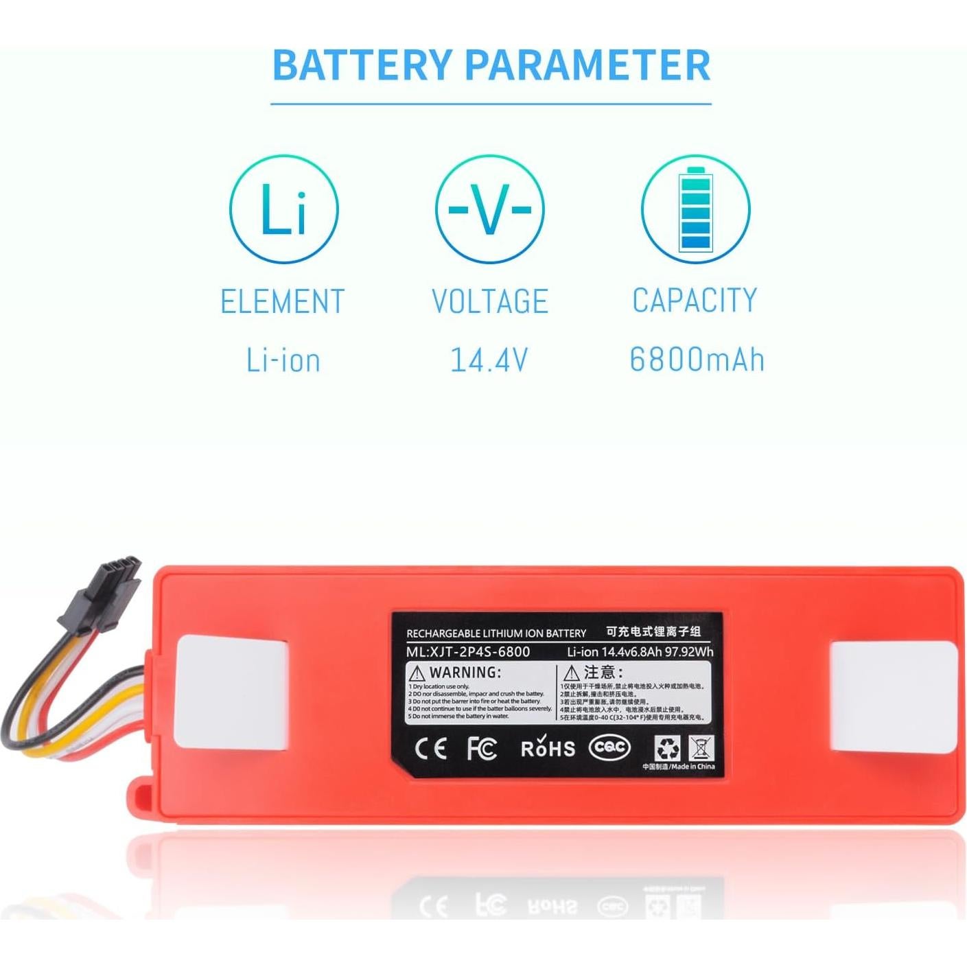 Batería de Reemplazo para Robot Aspirador Xiaomi Roborock 14.4V 6800mAh