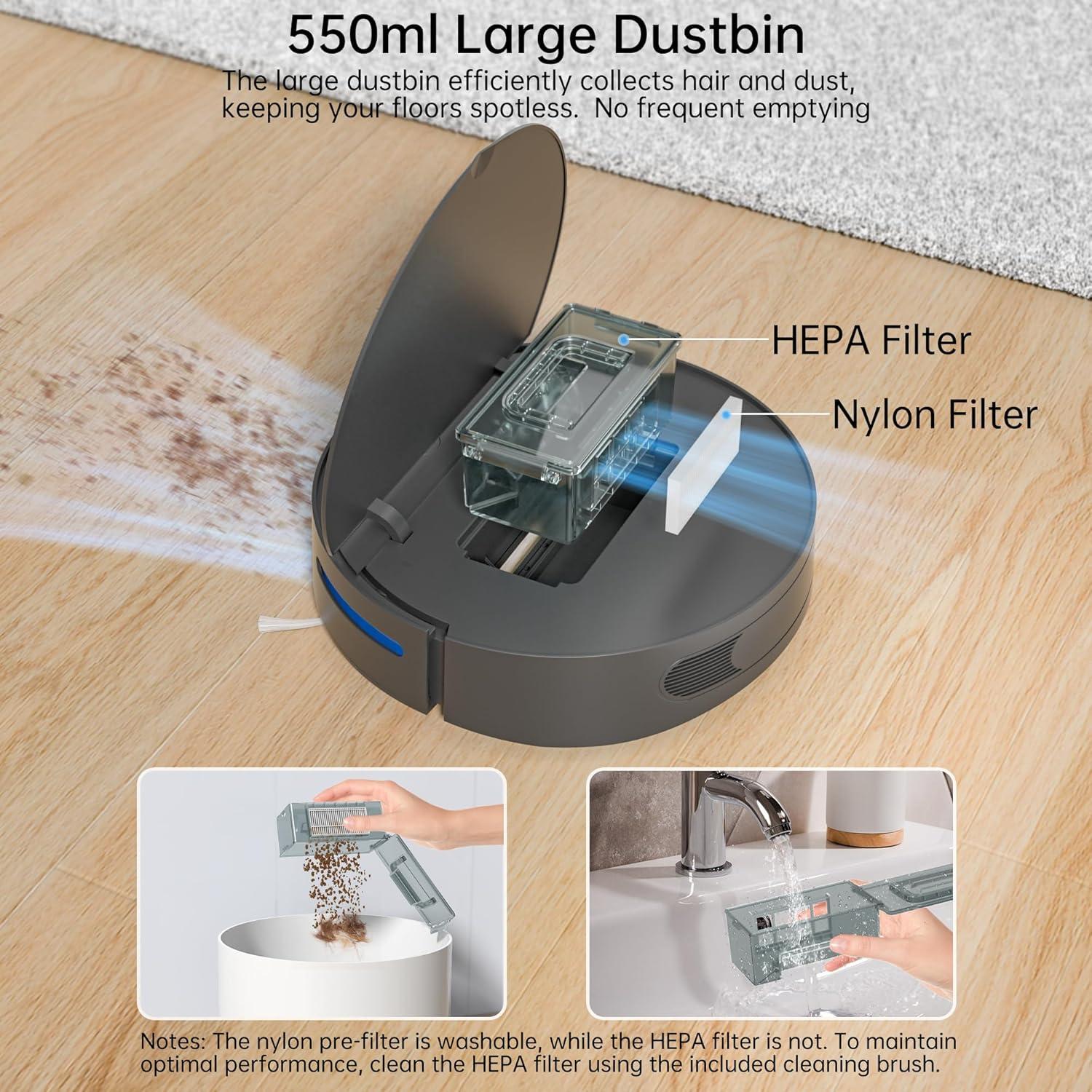 Aspiradora Robot ENCHE 808 3500Pa Control Remoto 550ML Pelo Mascotas