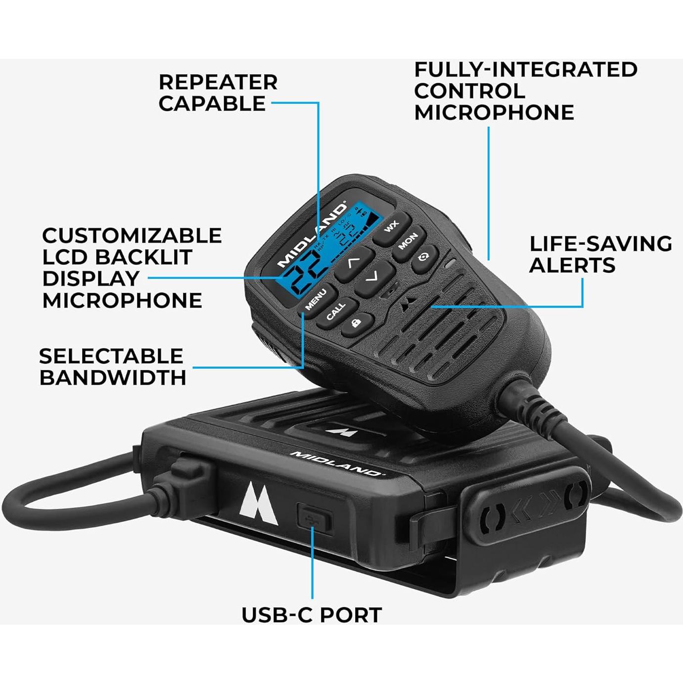 Radio de Dos Vías Midland MXT275VP4 15W GMRS para Vehículos