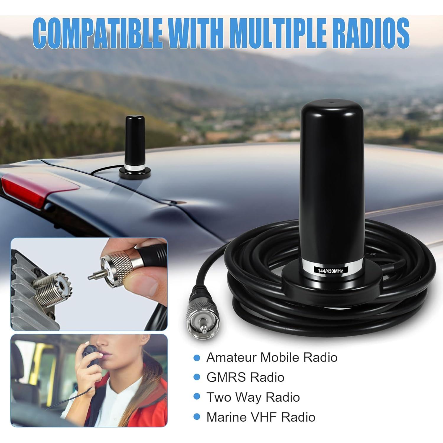 Antena Móvil BASIKER Doble Banda VHF UHF 3" Base Magnética