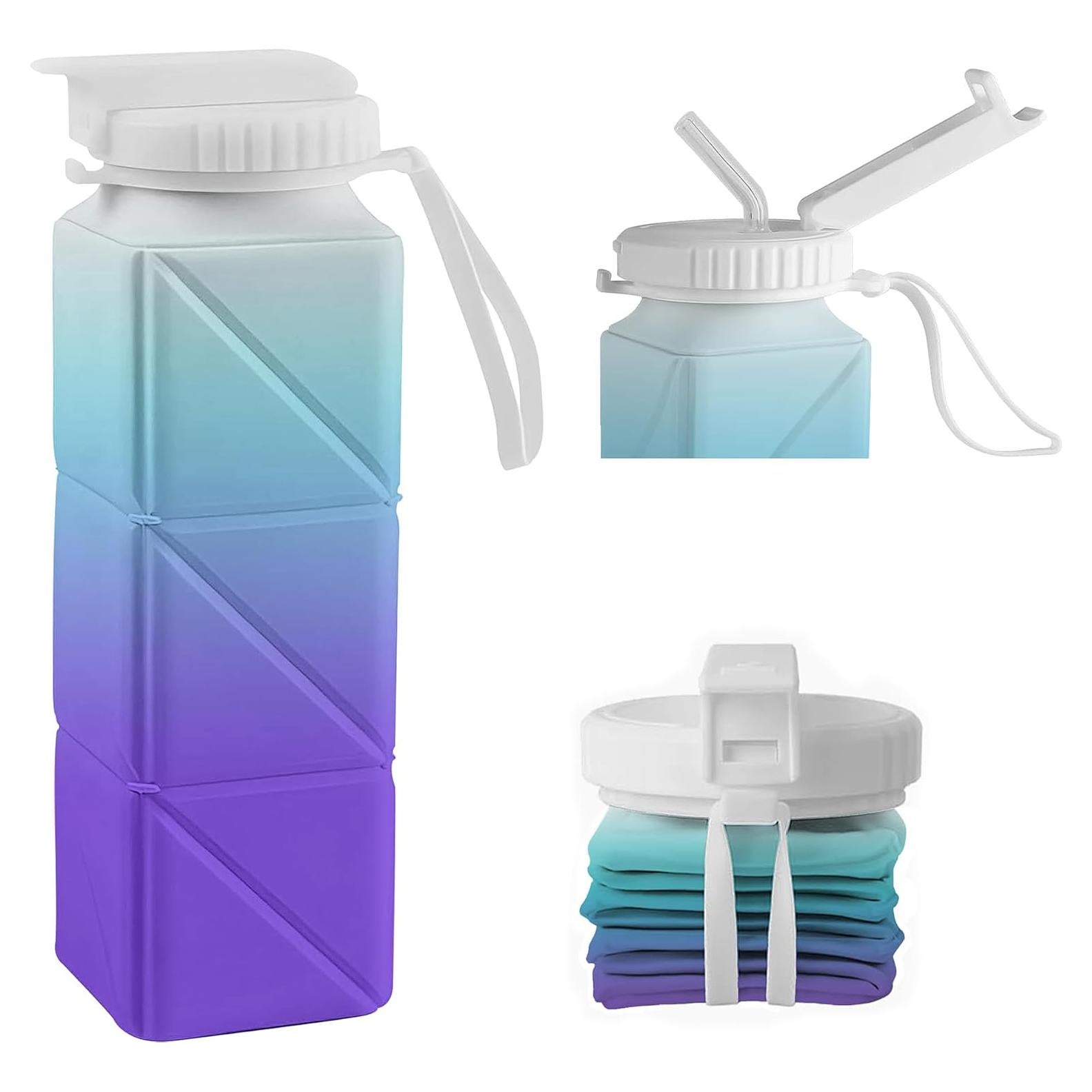 Botella de Agua Plegable QABIRK 620ml Silicona A Prueba de Fugas