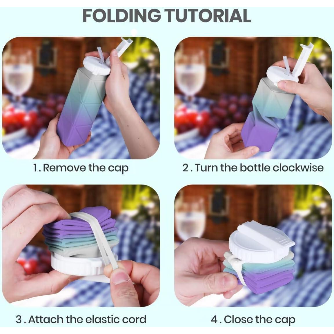 Botella de Agua Plegable QABIRK 620ml Silicona A Prueba de Fugas