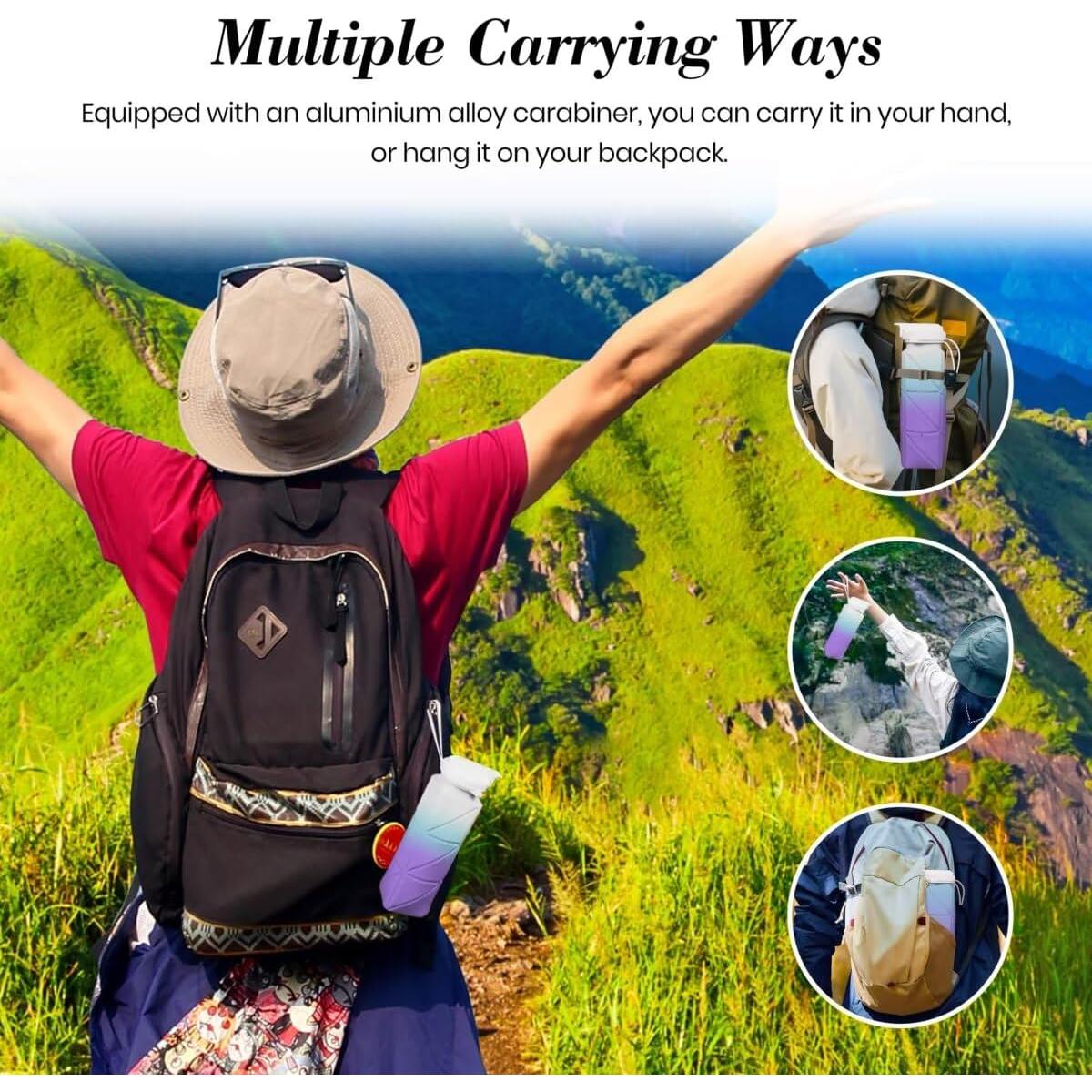 Botella de Agua Plegable QABIRK 620ml Silicona A Prueba de Fugas